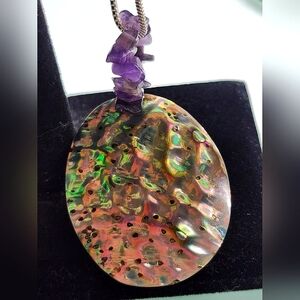 Large Vintage Abalone Shell 925 Sterling Necklace